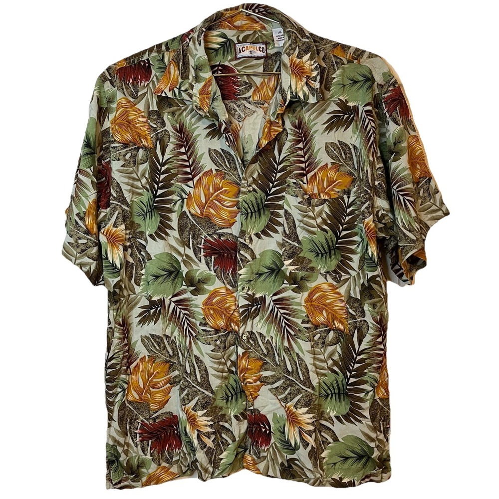Acapulco XL Rayon Floral Button-Up Shirt Multicolor Short Sleeve Casual Hawaiian